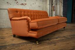 3 Seater Orange Velvet Fabric Chesterfield Sofa, British Handmade - thumbnail 1