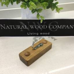 Handmade Oak Waxed Single Key Holder - Dog Leash Hook Slim Vertical Design - thumbnail 2
