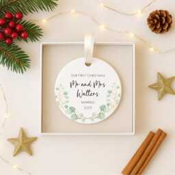 First Christmas As Mr & Mrs Ornament - Personalised Acrylic Bauble 2026 Newlywed Gift Custom Wedding Keepsake Decoration - thumbnail 2