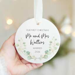 First Christmas As Mr & Mrs Ornament - Personalised Acrylic Bauble 2026 Newlywed Gift Custom Wedding Keepsake Decoration