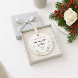 First Christmas As Mr & Mrs Ornament - Personalised Acrylic Bauble 2026 Newlywed Gift Custom Wedding Keepsake Decoration - thumbnail 3