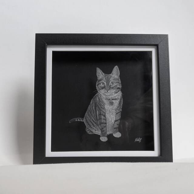 Cat Hand Engraved Frame - Personalised Pet Gift Art Glass Lover Engraving Your Cat Engraved - image 1