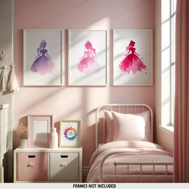 Girls Princess Nursery Prints - Set Of 3 Pink Posters - Kids Print Room Wall Art Bedroom Decor Playroom Artwork Gifts - image 1
