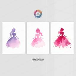 Girls Princess Nursery Prints - Set Of 3 Pink Posters - Kids Print Room Wall Art Bedroom Decor Playroom Artwork Gifts - thumbnail 2