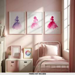 Girls Princess Nursery Prints - Set Of 3 Pink Posters - Kids Print Room Wall Art Bedroom Decor Playroom Artwork Gifts - thumbnail 1