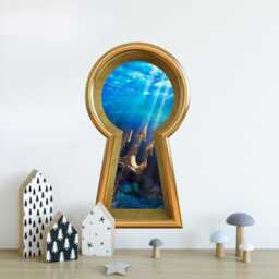 3D Keyhole Fabric Wall Decal - King Neptune's Trident Fantasy 3D Hole Sticker Removable & Repositionable - thumbnail 2