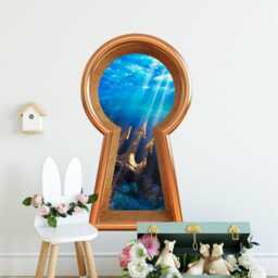 3D Keyhole Fabric Wall Decal - King Neptune's Trident Fantasy 3D Hole Sticker Removable & Repositionable - thumbnail 3