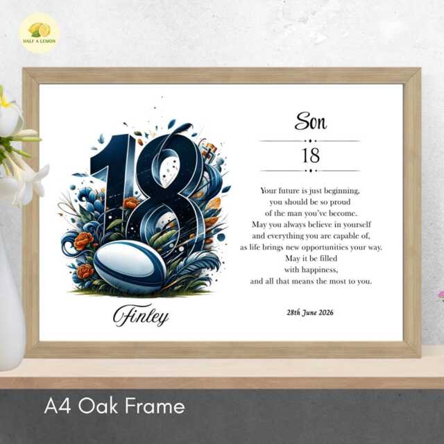 18Th Birthday Print For Son Personalised Rugby Wall Art Gift - A4/A3 - image 1