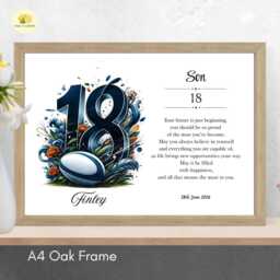 18Th Birthday Print For Son Personalised Rugby Wall Art Gift - A4/A3 - thumbnail 1