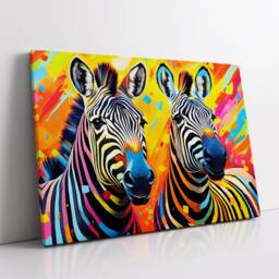 Pair Of Zebras Animal Abstract Oil Painting Colourful Paint Splatter Style Wall Art Framed Canvas Poster Print, Home/Office Room Decor Gifts - thumbnail 2
