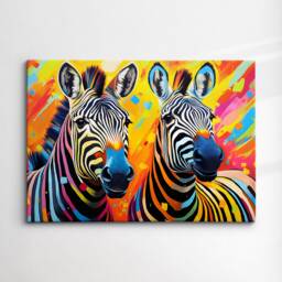 Pair Of Zebras Animal Abstract Oil Painting Colourful Paint Splatter Style Wall Art Framed Canvas Poster Print, Home/Office Room Decor Gifts - thumbnail 3