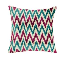 Silk Velvet Ikat Pillow Cover - Blue Fuchsia Covers - thumbnail 3