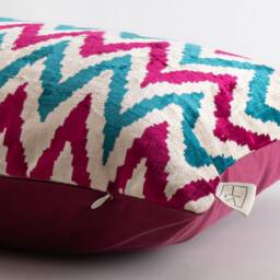 Silk Velvet Ikat Pillow Cover - Blue Fuchsia Covers - thumbnail 2