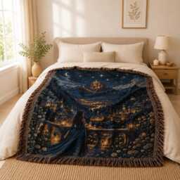 Velaris City Woven Blanket, Sjm, Acotar Merch The Night Court Throw A Of Thorns & Roses Romantic Blanket - thumbnail 3