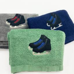Custom Personalized Embroidered Ice Skate Towel - Black Skates - thumbnail 4
