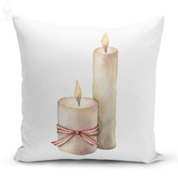 Christmas Cushion Cover With Xmas Candle & Wooden Decoration Stuff 4 Options - Double Sided Printing On The Chenille Multi-Sizes - thumbnail 3