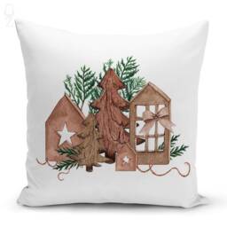 Christmas Cushion Cover With Xmas Candle & Wooden Decoration Stuff 4 Options - Double Sided Printing On The Chenille Multi-Sizes - thumbnail 2