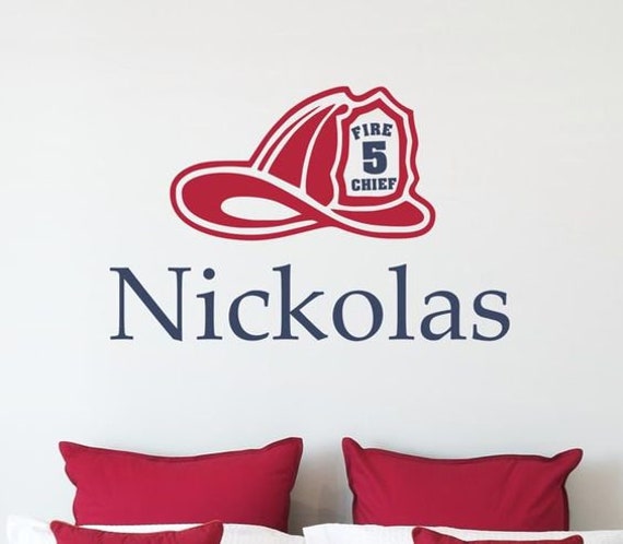 Firefighter Helmet Personalized Wall Decal With Custom Name Font Colors Fireman Fire Fighter Kids Room Decor Child 225 - image 1