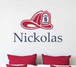 Firefighter Helmet Personalized Wall Decal With Custom Name Font Colors Fireman Fire Fighter Kids Room Decor Child 225 - thumbnail 1