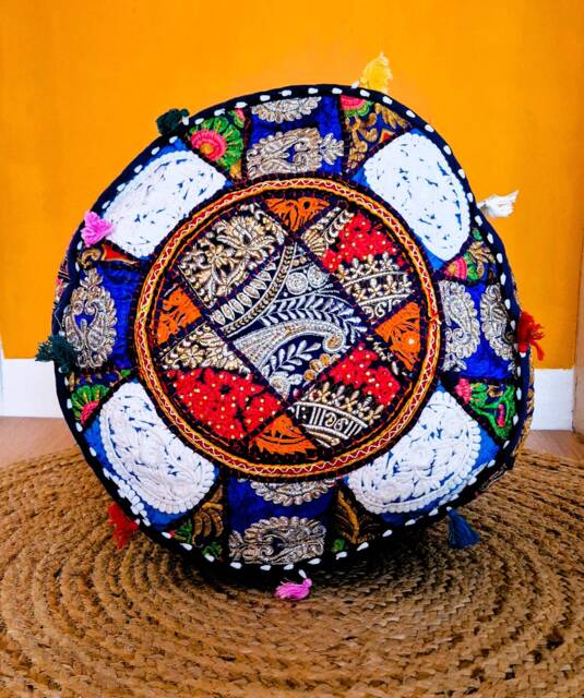 Indian Pouf Cover. Patchwork Ottoman. Handmade Home Deco - image 1