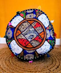 Indian Pouf Cover. Patchwork Ottoman. Handmade Home Deco