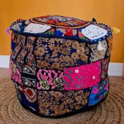 Indian Pouf Cover. Patchwork Ottoman. Handmade Home Deco - thumbnail 2