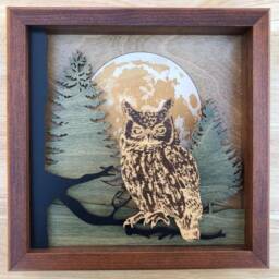 Moonlit Spectator Owl Art Layered Wood Wall Decor Forest Moon Scene Handmade Nature Gift - thumbnail 4