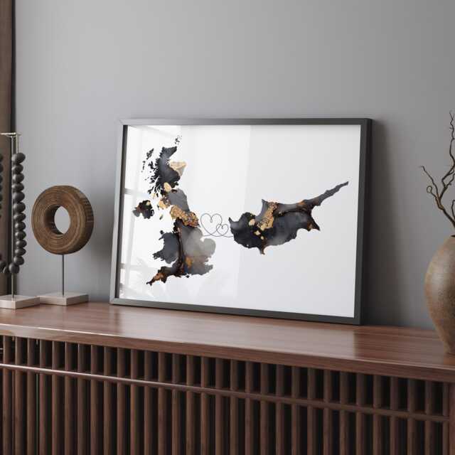 Britain & Cyprus Map Black & Gold Travel Wall Art Print - United Kingdom UK - image 1
