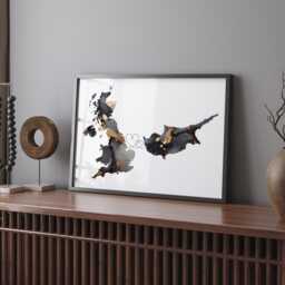 Britain & Cyprus Map Black & Gold Travel Wall Art Print - United Kingdom UK - thumbnail 1
