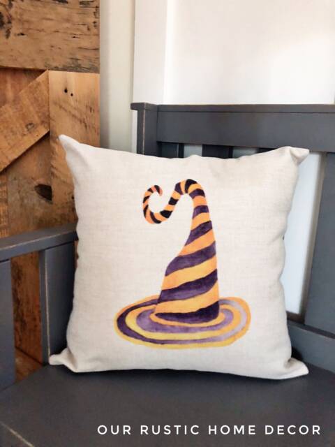 Witch Hat Halloween Pillow Cover Linen October 31 Decor - image 1