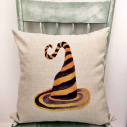 Witch Hat Halloween Pillow Cover Linen October 31 Decor - thumbnail 2