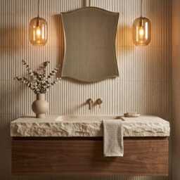 Curved Ceiling Mounted Brass Mirror - Luxury Hanging Bathroom Mirrors - thumbnail 2