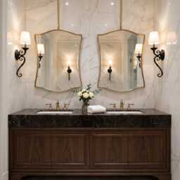 Curved Ceiling Mounted Brass Mirror - Luxury Hanging Bathroom Mirrors - thumbnail 3