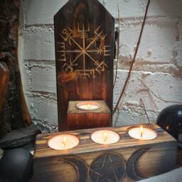 Vegvisir Tea Light Holder. Free Standing Or Wall Mounted Altar Candle. Pagan/Norse Decor - thumbnail 2