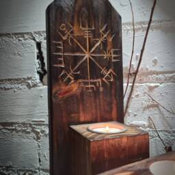 Vegvisir Tea Light Holder. Free Standing Or Wall Mounted Altar Candle. Pagan/Norse Decor - thumbnail 3