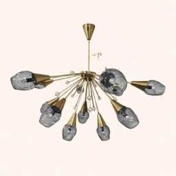 Modern Mid-Century Sputnik Chandelier Italian Stilnovo Brass, 14-Arm Glass Light - thumbnail 3