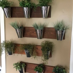 Indoor Wall Planter -Wood Grain Horizontal Mount - One Row Of 3 Pots - thumbnail 2