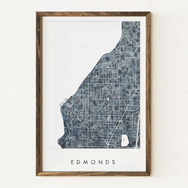 Edmonds Map Urban Fabric Watercolor Texture Painting Washington City - Art Print Wedding Anniversary Seattle Realtor Moving Gift Waves - image 1