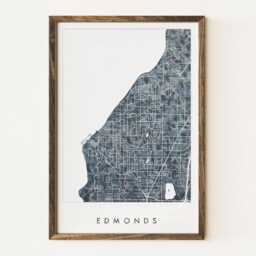 Edmonds Map Urban Fabric Watercolor Texture Painting Washington City - Art Print Wedding Anniversary Seattle Realtor Moving Gift Waves - thumbnail 1