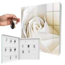 White Rose Key Cabinet For Home, Industrial Box, Minimalist Flowers & Plants, Lovers Of Subtle Decorations - thumbnail 2