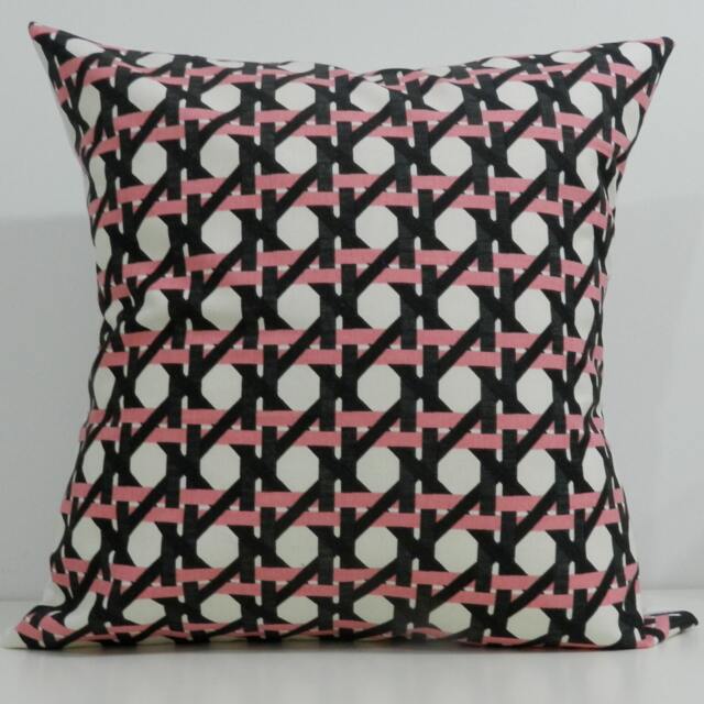 New 18x18 Inch Designer Handmade Pillow Case in Black & Pink Cane