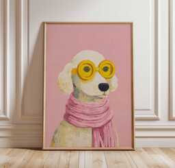 Cool Dog Poster Print, Funny in Sunglasses Wall Art, Whimsical Pet Portrait, Colorful Animal Decor, Modern Playful Illustration - thumbnail 1