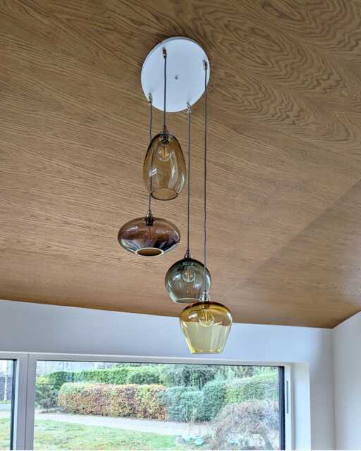 Artisan Czech Glass Entryway Foyer Chandelier, Long Stairwell Hand Blown Colored Multi Pendant Light - image 1