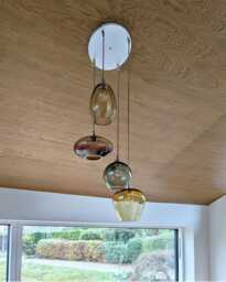 Artisan Czech Glass Entryway Foyer Chandelier, Long Stairwell Hand Blown Colored Multi Pendant Light - thumbnail 1