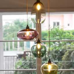 Artisan Czech Glass Entryway Foyer Chandelier, Long Stairwell Hand Blown Colored Multi Pendant Light - thumbnail 2