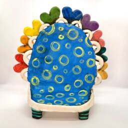 Colorful Ceramic Shabbat Tealight Holder Handmade Candle Centerpiece - thumbnail 3