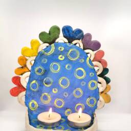 Colorful Ceramic Shabbat Tealight Holder Handmade Candle Centerpiece - thumbnail 2
