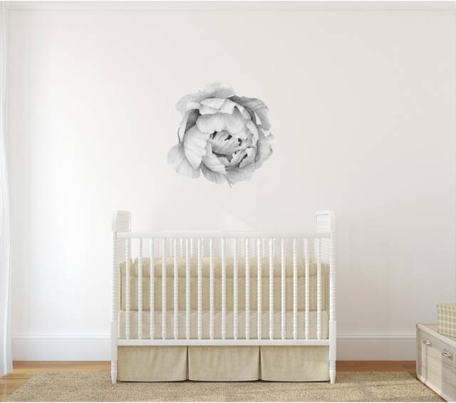 Black & White Peony #5 Removable Wall Decal Individual Blooming Peonies Baby Girl Room Nursery Decor - Customize Your Own Sticker Set - image 1