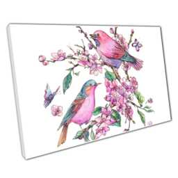 Enchanting Pink Birds On Cherry Blossom Canvas Nature-Inspired Wall Art For Home & Office Decor - thumbnail 1