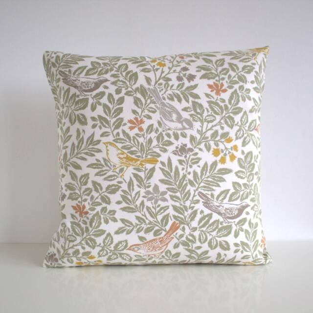 Birds in Trees Cotton Cushion Cover - Nature Print Pillow Woodland Colours - image 1